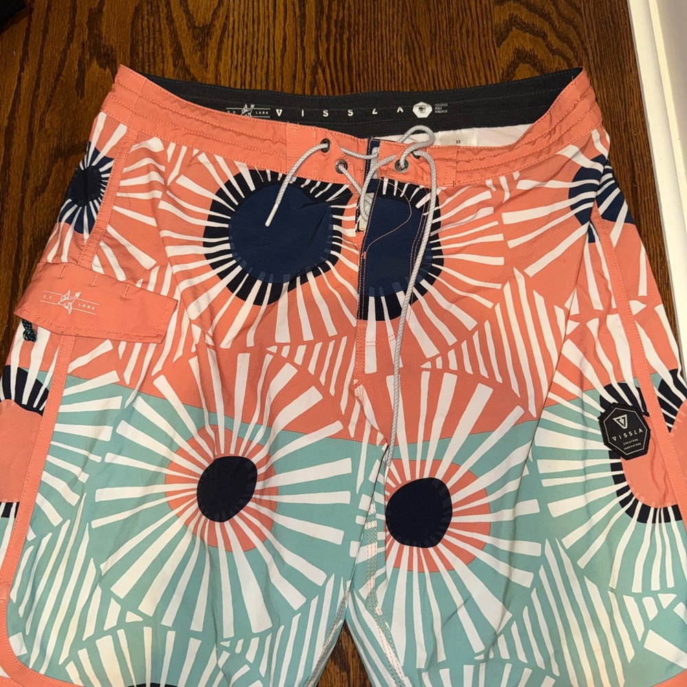 Vissla Coral and Mint Patterned Board Shorts